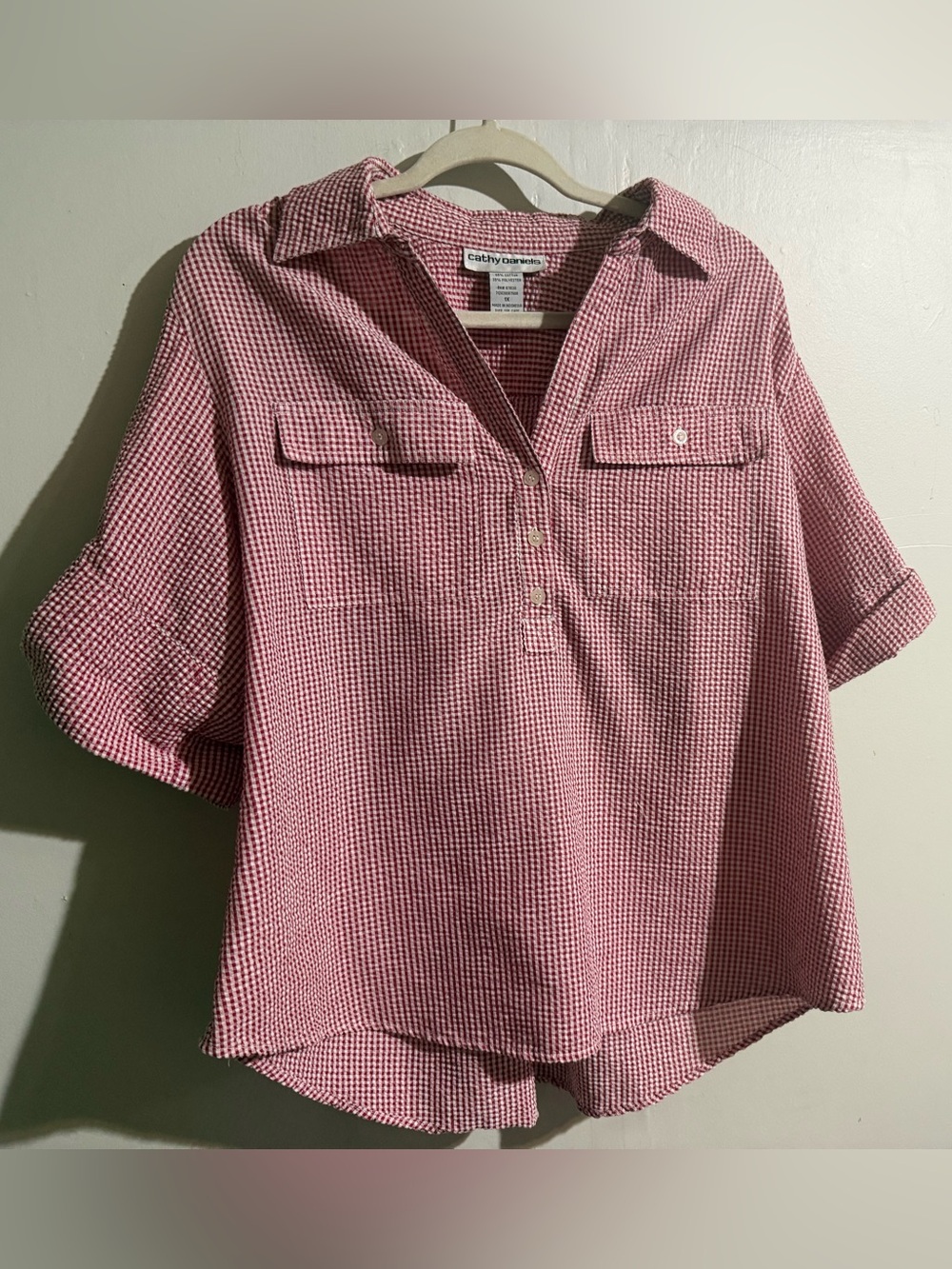 Cathy Daniels Red Check Collared Popover Tunic